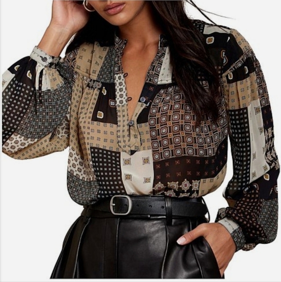 Banana Republic Eyelet Blouse. Color deco patchwork print. Size xsmall. New with - Picture 1 of 8